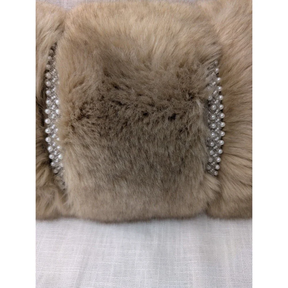 Pier 1 Imports Faux Fur with Faux Pearls Throw Pillow Rectangle Lumbar 11 x 19